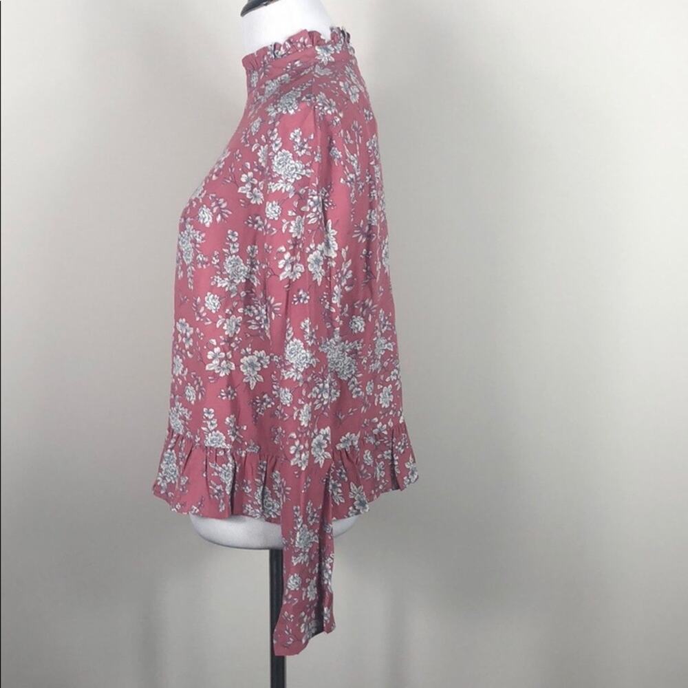Code Mode Top Pink Ruffle Mock Neck Floral - Picture 3 of 7